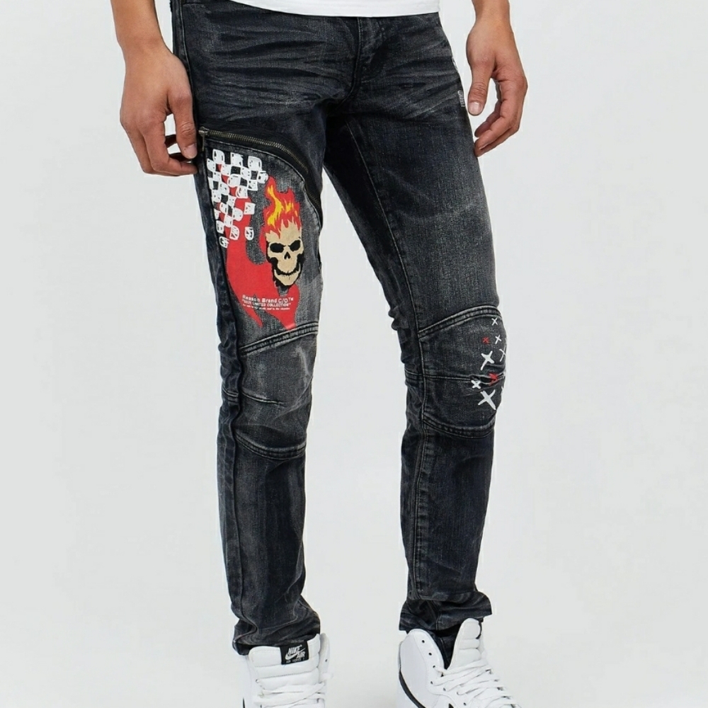 💀Summon Skull Denim Flame Jean's 34w - Picture 2 of 13